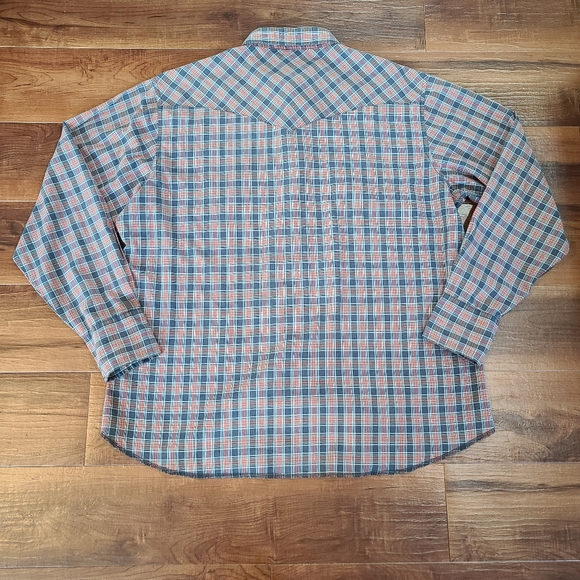 Vintage Western Pearl Flannel Plaid Double Pocket Blue Frontier Shirt Mens XL - Picture 4 of 12